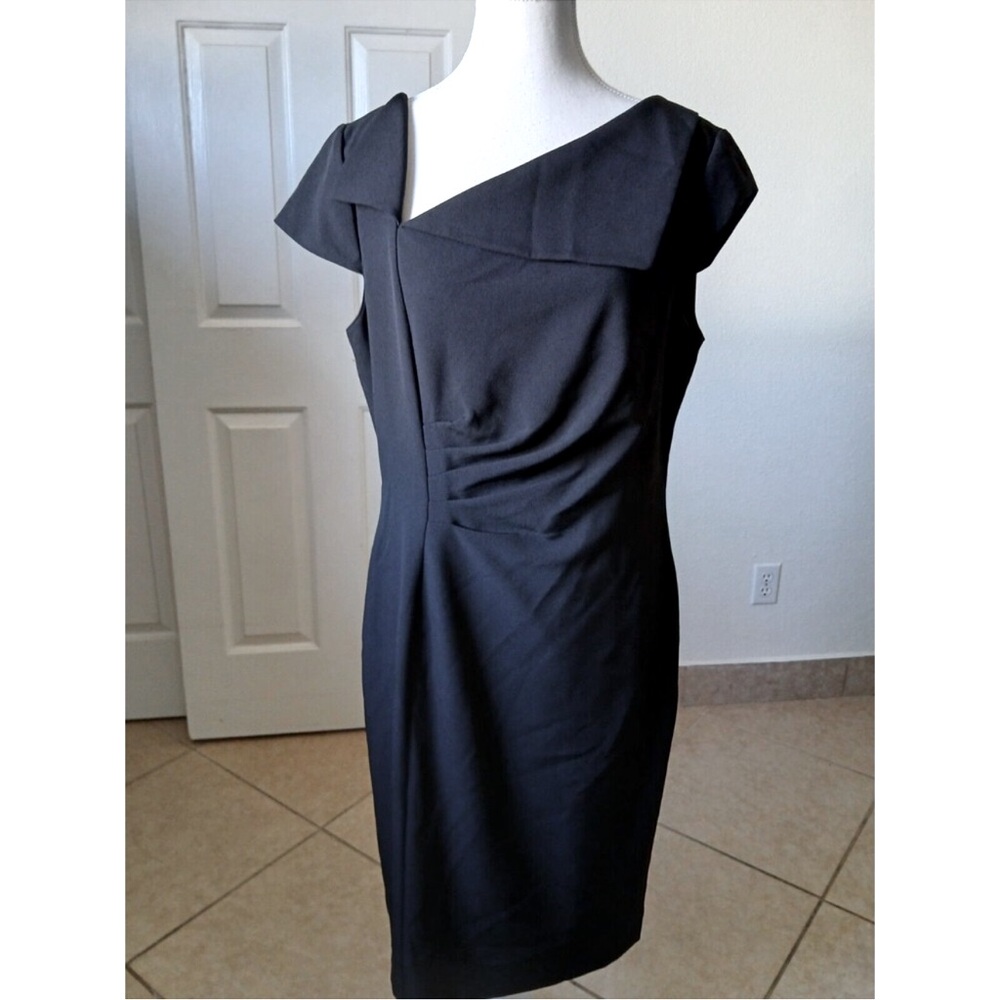 Tahari Arthur S Levine Black Asymmetrical Neckline Sheath Dress Size 12